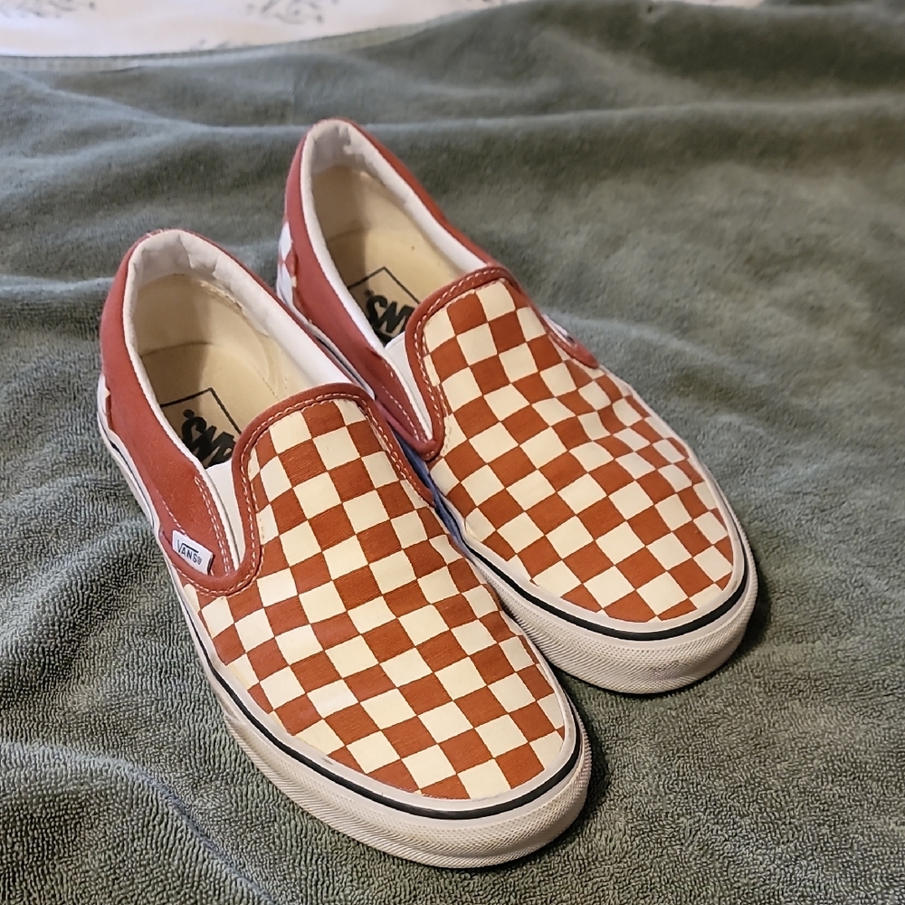Vans Red and White Checkerboard Slip-Ons